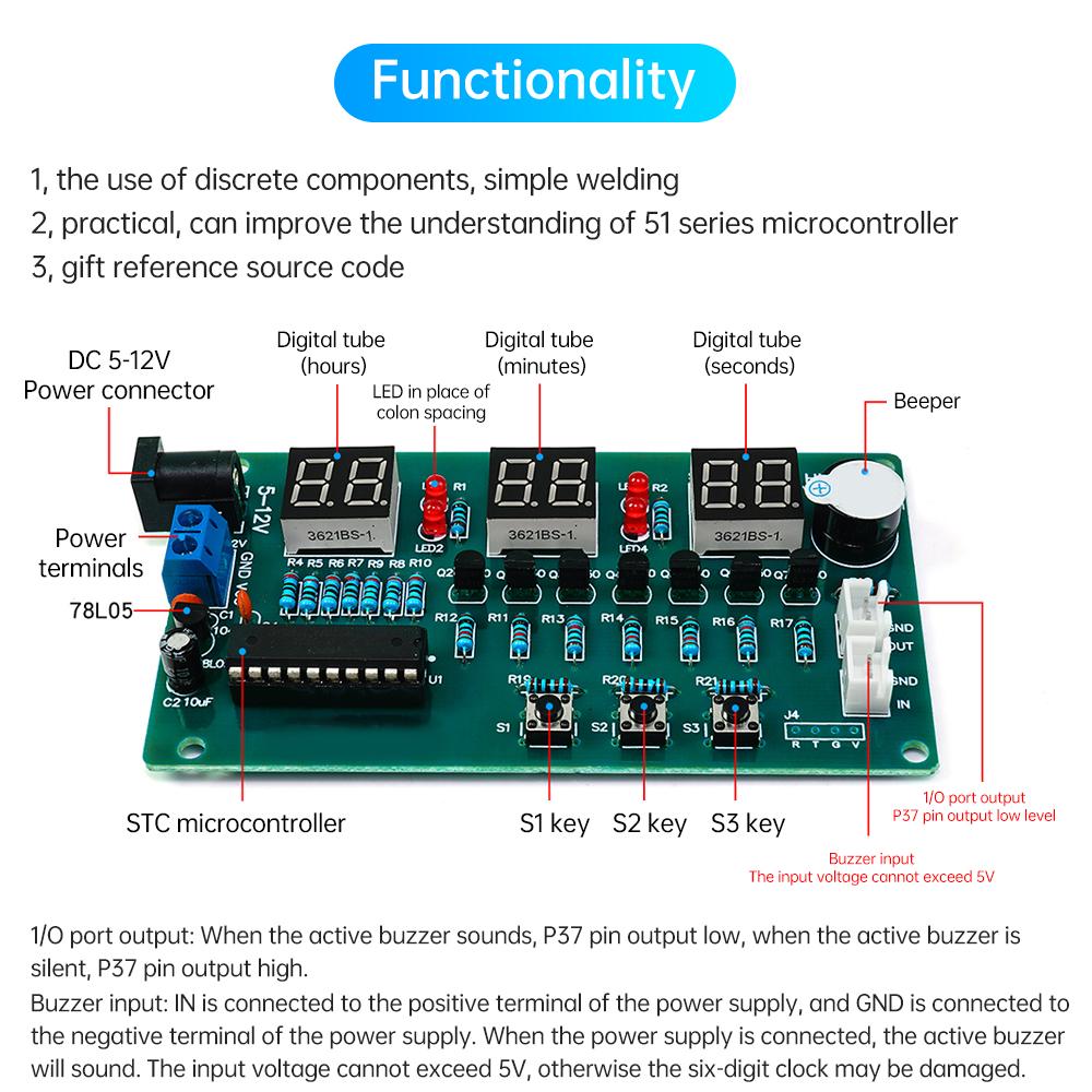 Red Display Digital Clock Module Electronic Kit C51 Electronic Clock DIY Kit DC 5-12V LED Digital Horologe Suite Timer Module