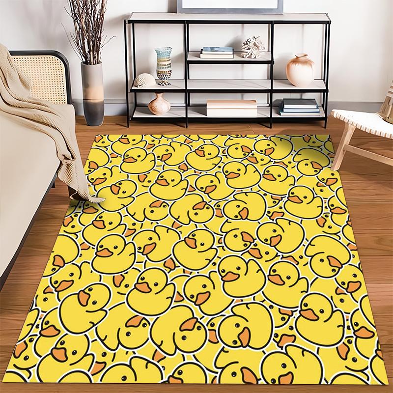 Cartoon Dense Little Yellow Duck Print Flannel Non-Slip Rug for Room and Living Room Decor