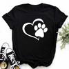 Women Dogs Paws Love Heart Printed T-shirts Fashion Summer Short Sleeve Lady Womens Clothes Tops T-Shirt Black Shirt Tees Female