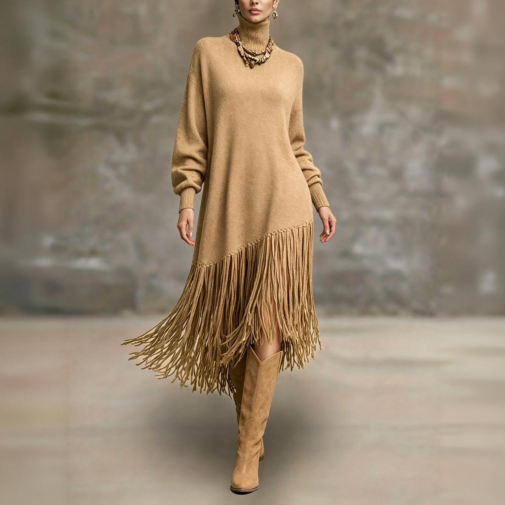 Women's Color Long Dress with High Neck for Party Evening Wear