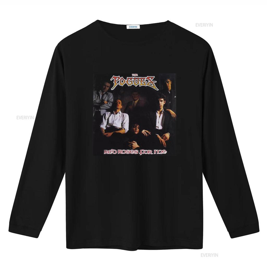 Vintage The Pogues Red Roses For Me Black T Shirt Retro Band Vintage Washed Designer Clothes Unisex Slightly Versatile