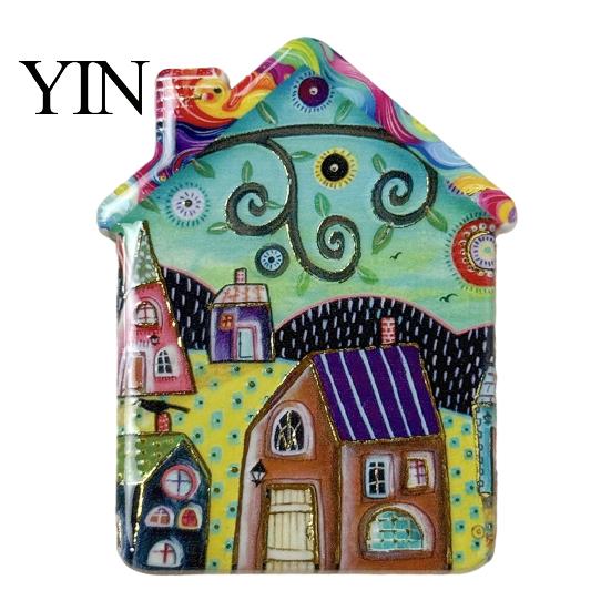 Metal Cabinet Magnets Vintage House Refrigerator Magnet, Colorful Fairy Tale Town Magnetic Fridge Decoration Kitchen Accessories Lockers Decorative