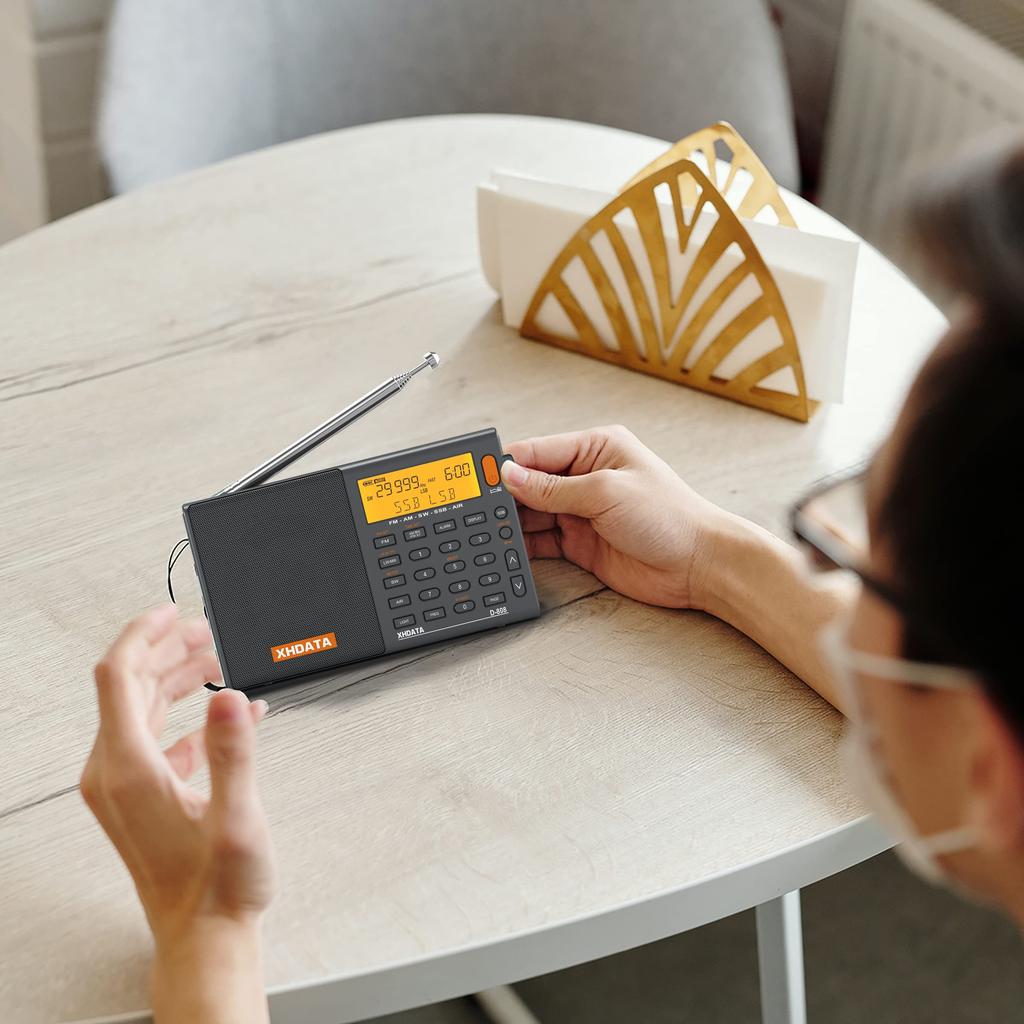 XHDATA D-808 Portable Radio, FM, AM, SW, LW, Wideband FM, Air Band, SSB, BCL, DSP, RDS, High Sensitivity, Compact, Rechargeable, Sleep Function,