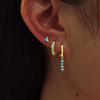 2PCS Classic Blue Zirconia Small Huggie Hoop Earrings Set For Woman 14K Gold Plated Helix Tragus Cartilage Piercing Jewelry