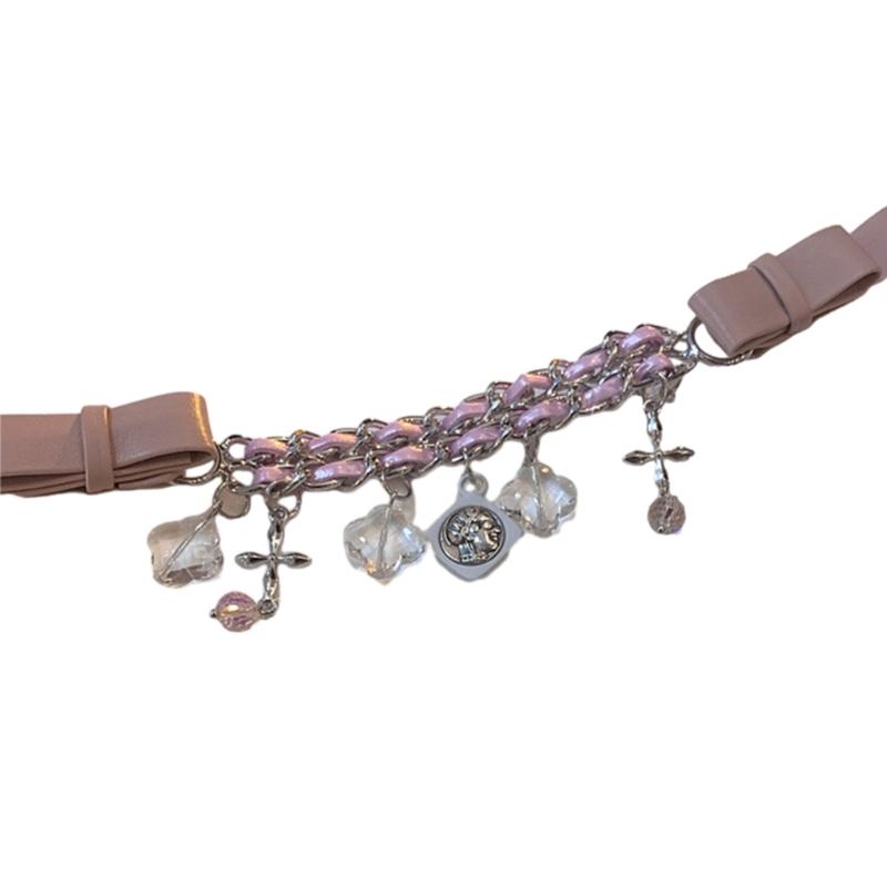 Харадзюку Бусины Перекрещенный Бант Чокер для Женщин Сладкий Крутой Трендовый Ожерелье-Ошейник Панк Темные Аксессуары Y2k Украшения