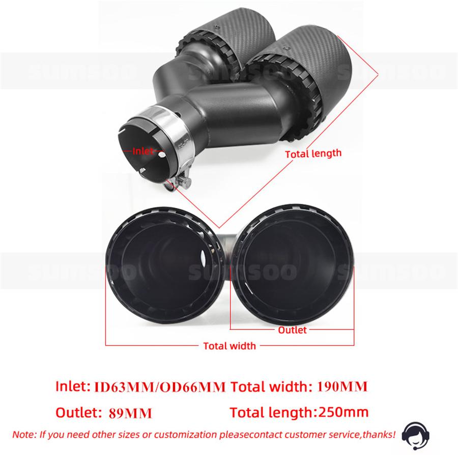 Pair Universal Three Layers 63mm Inlet 89mm Outlet 100% Real Carbon Fiber Car SUV Dual Exhaust Pipe Tail Muffler Tip Plating Black