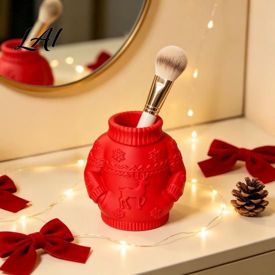 Decorative Stationery Storage 3D Printed Sweater Pen Holder Creative Desk Organizer with Elk Snowflake Relief for Home Organized Accessories