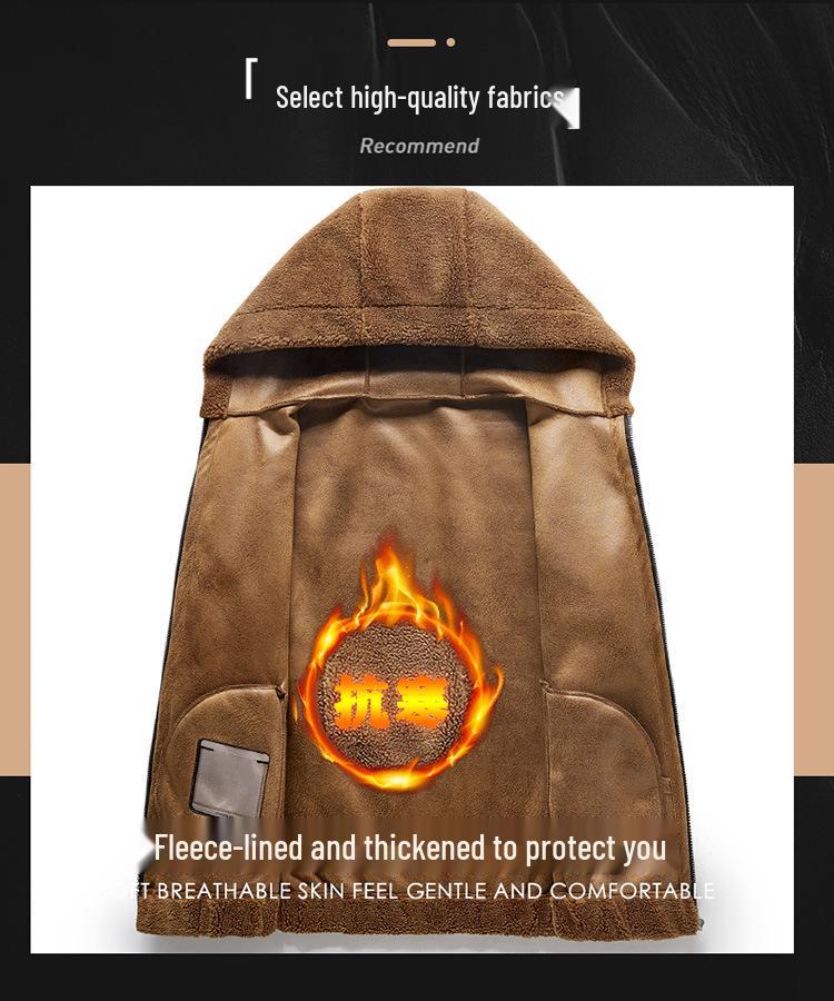 Men's Lambswool Hooded Wool Jacket with Fleece Lining and Embroidered Design