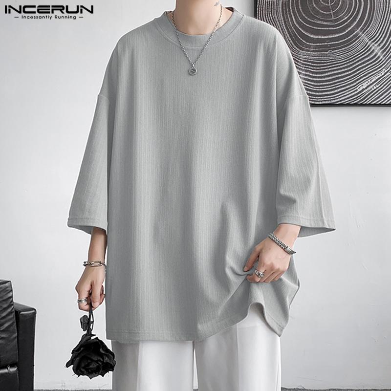 

INCERUN Лето-весна мужские базовые футболки топы с короткими рукавами плюс размер