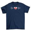 England Football Heart Beat T-Shirt Mens Womens Tees Top Adults and Euro 2024 Football Fan Tee