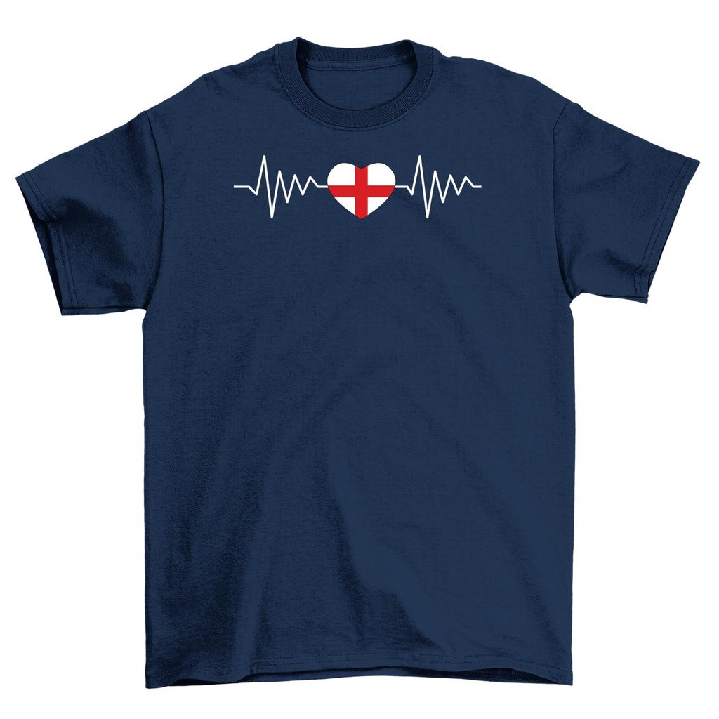 England Football Heart Beat T-Shirt Mens Womens Tees Top Adults and Euro 2024 Football Fan Tee