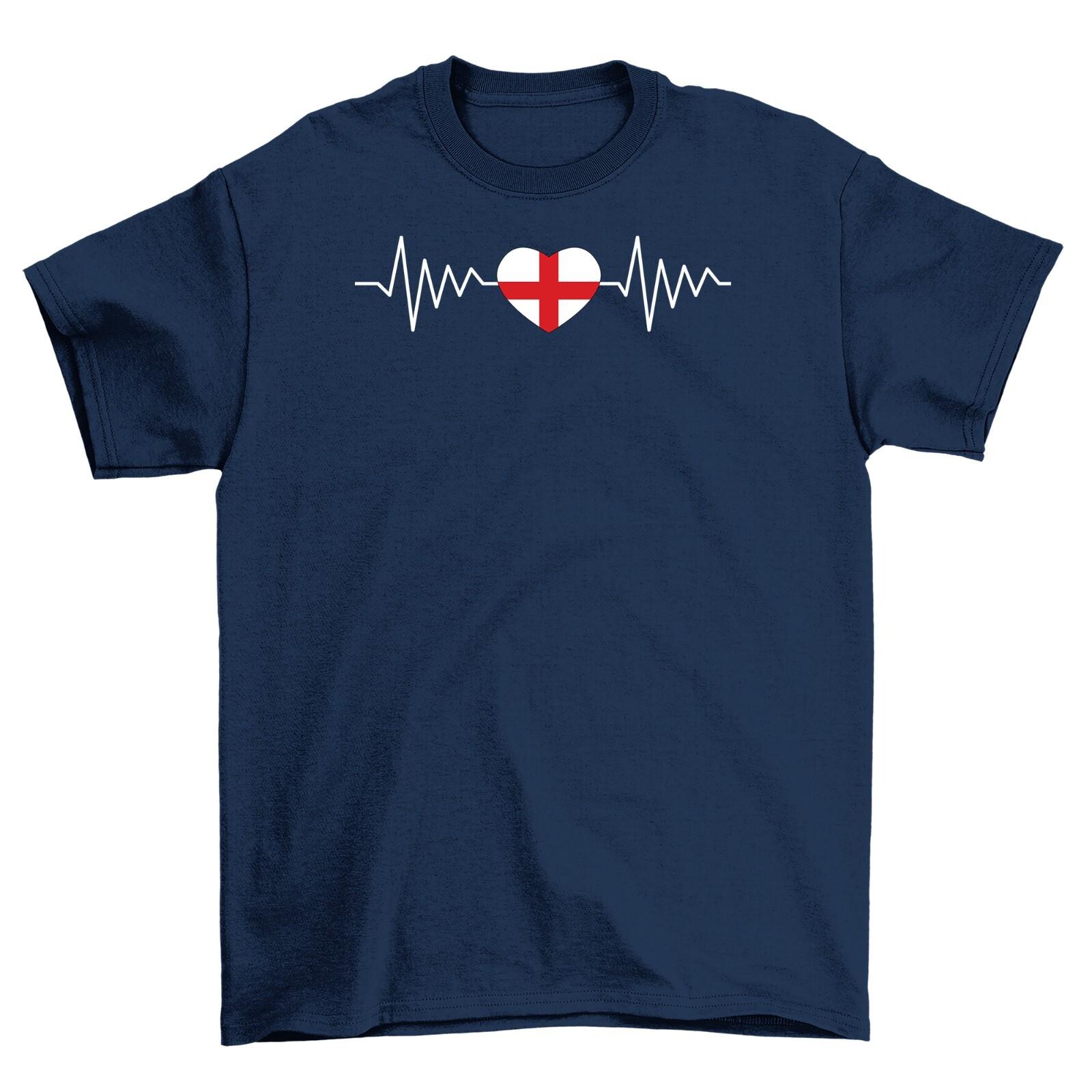 

England Football Heart Beat T-Shirt Mens Womens Tees Top Adults and Euro 2024 Football Fan Tee XL