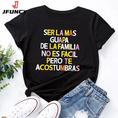 2024 Summer Women T Shirt Simple Spain Letter Print Female Short Sleeve T-shirt Harajuku Woman Tops Ladies Tees