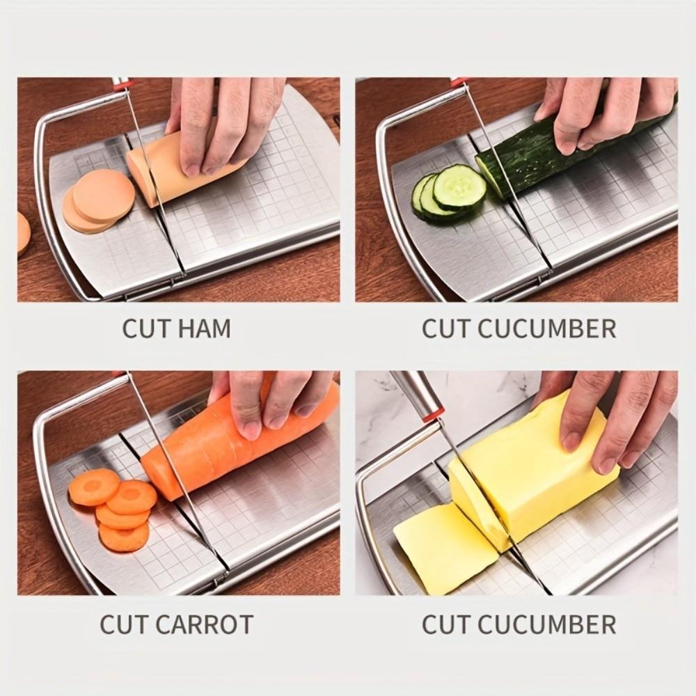 Stainless Steel Butter Cheese Slicer with Scale Effortless Wire Cheese Cutter Board Adjustable Kitchen Gadget