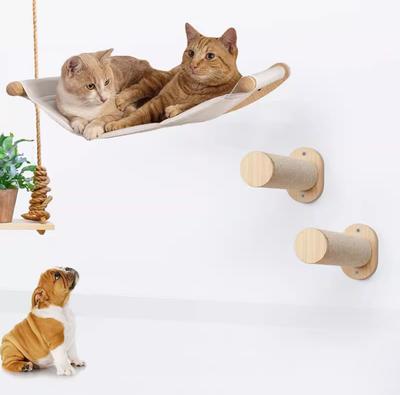 Wandmontierter, verschleißfester Kratzbaum Platzsparende Hängematte aus Holz Haustier-Aktivitäts- und Ruhe-Set