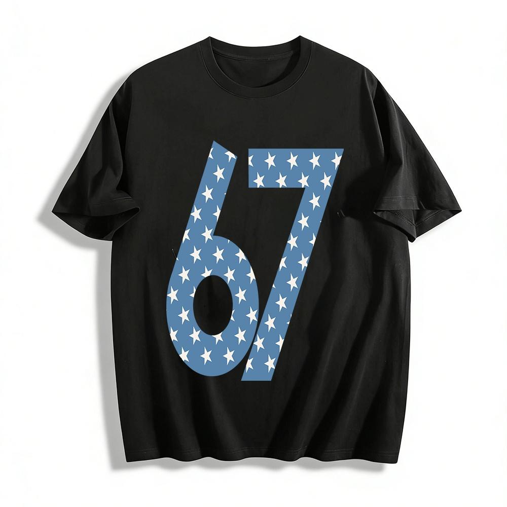 American Star Pattern Number 67 Print Casual T-Shirt Pure cotton T-shirt XXS
