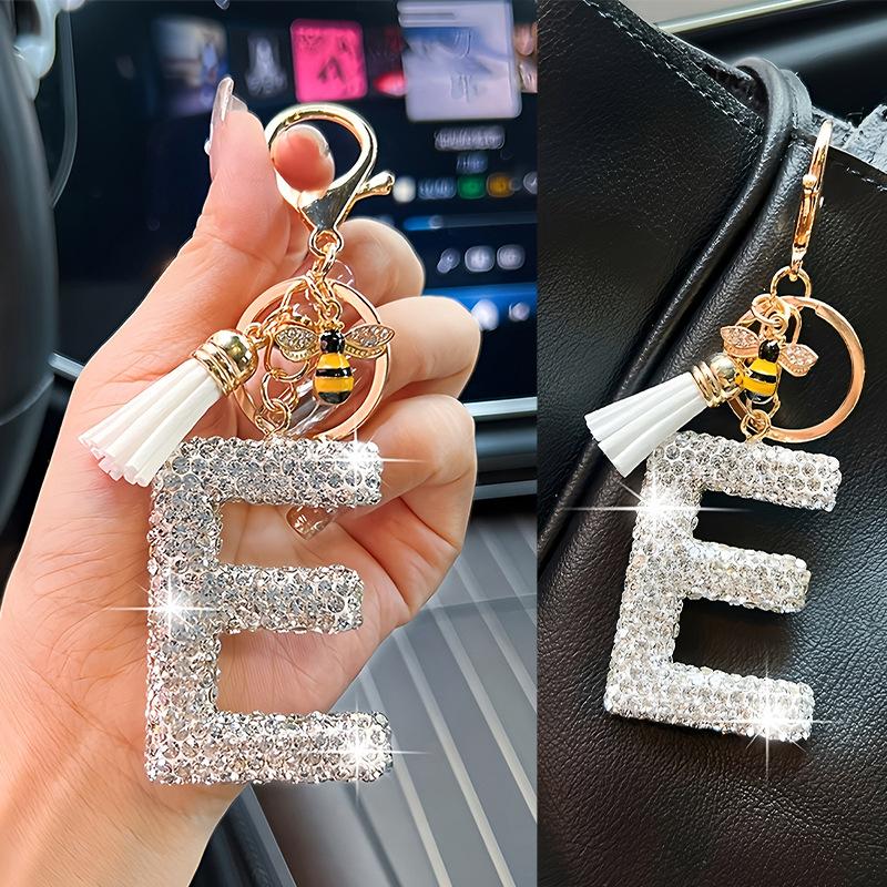 Mode 26 Bokstäver A-Ö Nyckelring Lyxig Elegant Strass Legering Nyckelring Väska Bil Hänge Smycken Tillbehör