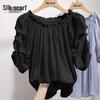Sibaishe Söt volangig off-shoulder chiffongblus