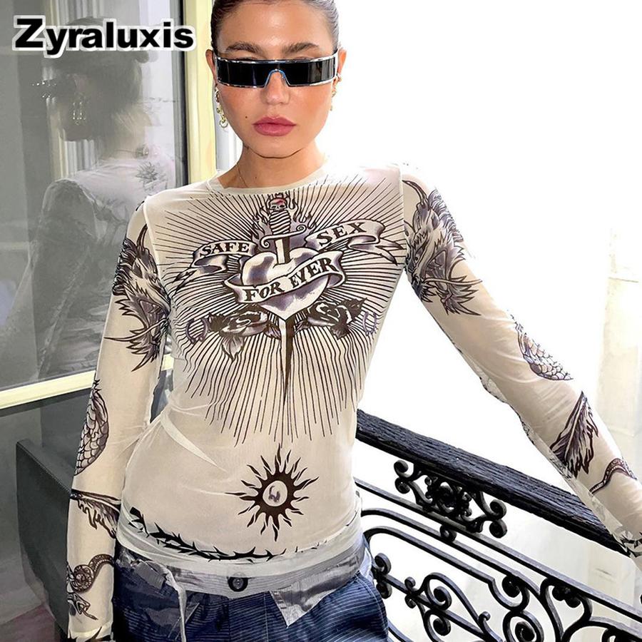 Autumn New Style Crew Neck Long Sleeve Printed Mesh Casual Women s Top S белый