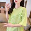 Women's Bow Decoration Design T-shirt Female Round Neck Short Sleeved Blouse Summer New Korean Sweet Loose Versatile Top