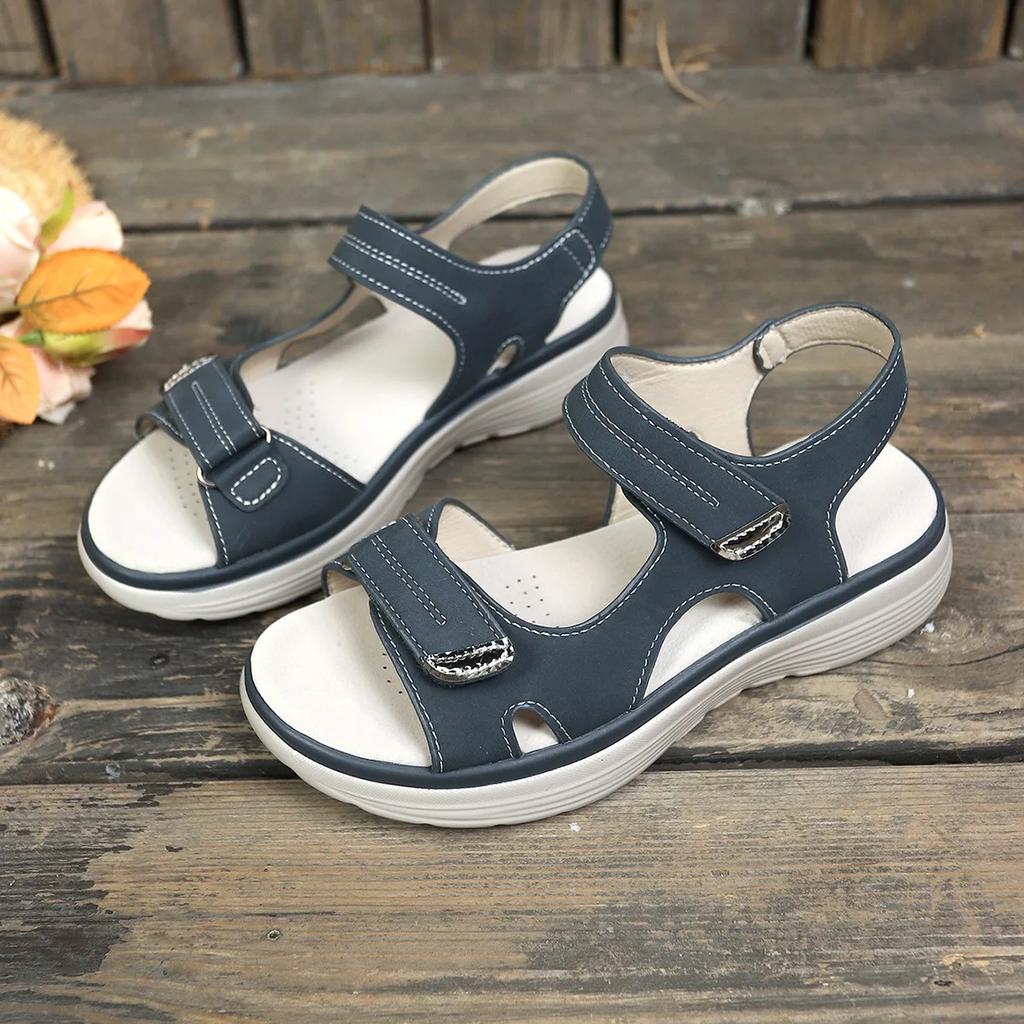 Damen Damen Mutter Weiblich PU Leder Sandalen Schuhe Plateau Sommer Kühl Strand Klettverschluss Rutschfest Übergröße 41 42