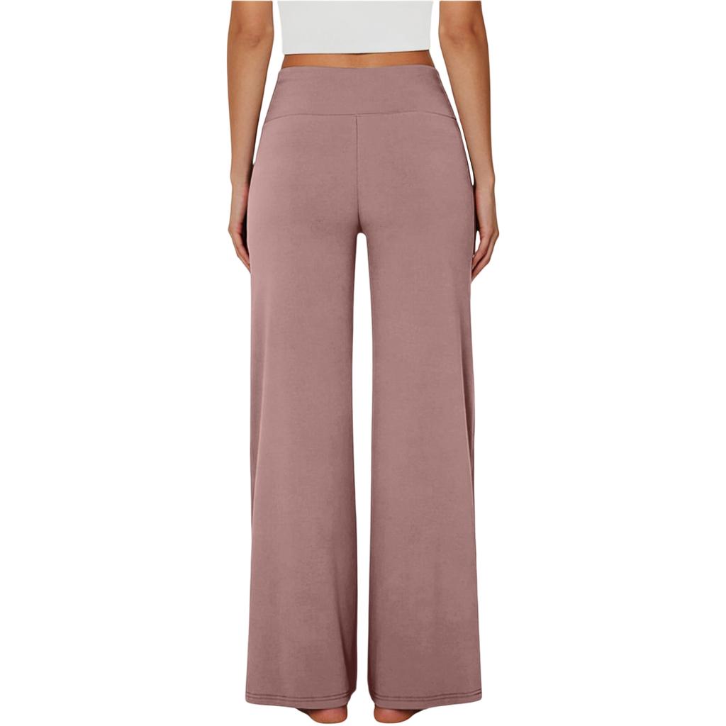 Dámské jednobarevné rovné kalhoty s vysokým pasem, Ležérní kalhoty, Volné sportovní kalhoty na jógu