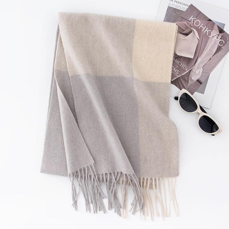 

Pure Wool Scarf for Men and Women Versatile and Fashionable Autumn and Winter New Multi Color Plaid Splicing Warm Scarf Dual Use 190*30cm