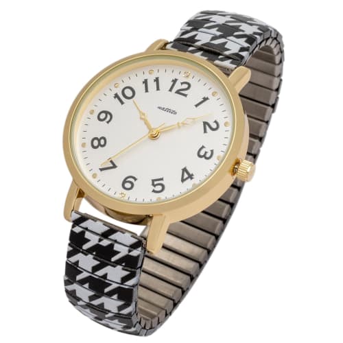 Fieldwork Women's Analog Watch with Belt, Stainless Steel, Peggy Houndstooth Pattern, White and Black, YM120-1