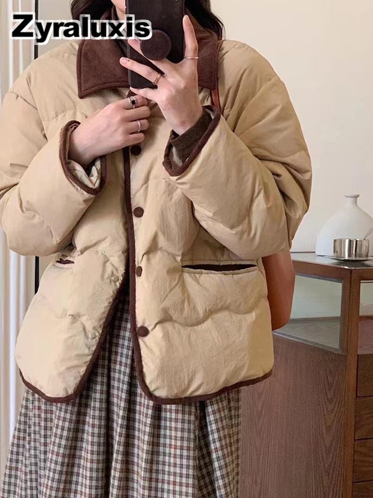 Women's Puffer Coat with Lambswool Blend and Stand Collar for Fall Winter Casual Wear