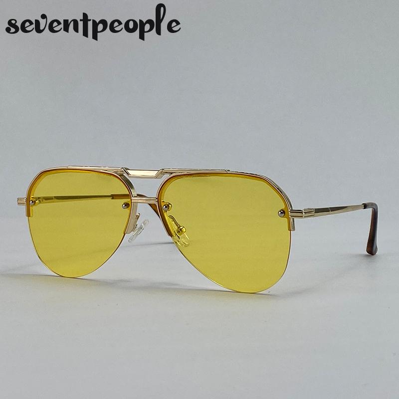 

Steampunk Semi-Rimless Pilot Sunglasses Men Luxury Brand Vintage Oversized Oval Sun Glasses For Male Classic Metal Shades