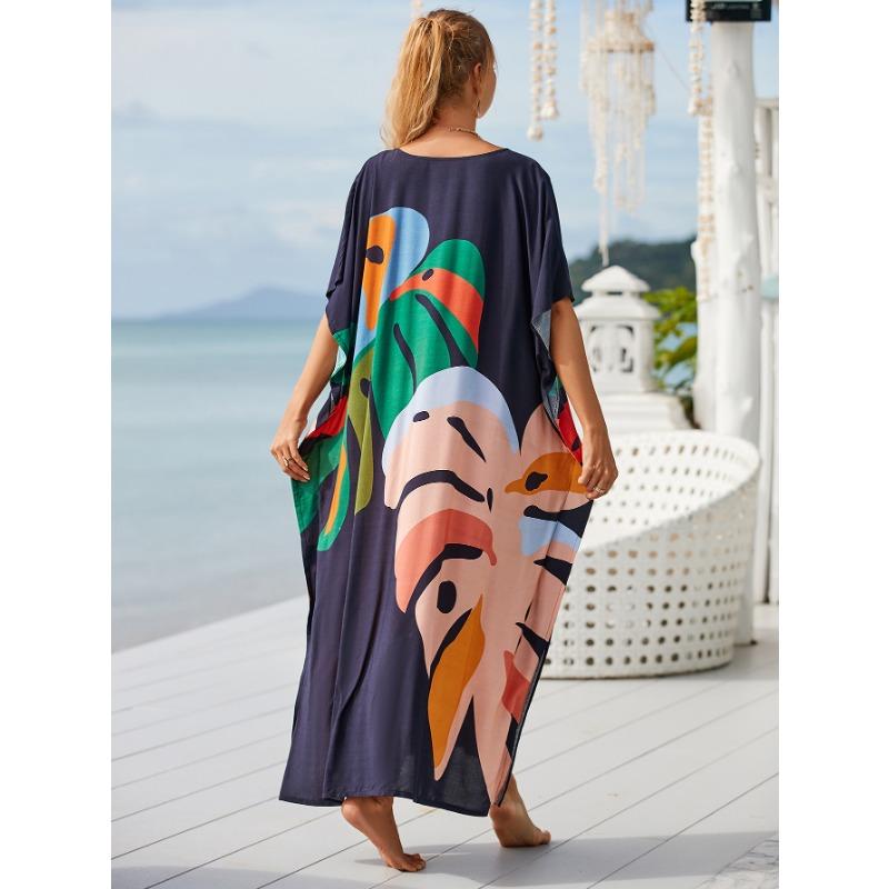 Moda Donna Estate Primavera Stampa a Blocchi di Colore Maniche 1/2 Scollo a V Linea Vita Lassa Abiti Casual