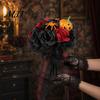 Dark Floral Arrangement Wedding Bouquets for Bride And Bridesmaid, Gothic Artificial Halloween Bouquet, Faux Flower Bouquet Style Black Rose