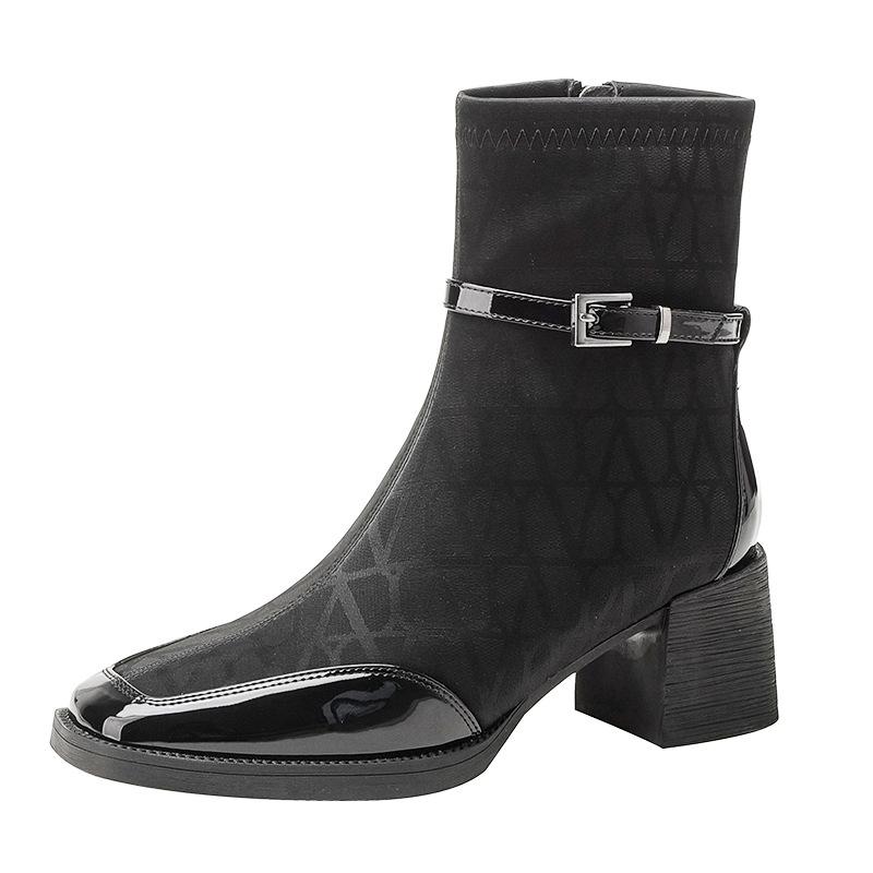 Customized Women's Boots~ High Heel Short Boots Women's 2025 New Chinese Red Wedding Boots Side Zipper Thick Heel Boots Medium Boots