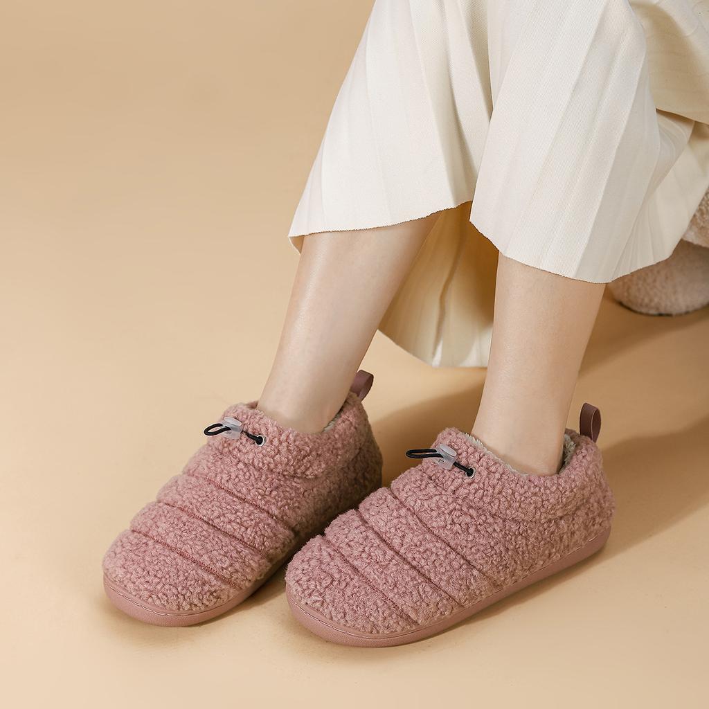 Fashion 2025 Winter Warm Shoes For Woman Men Soft Plush Anti-slip Couples Indoor Home Floor Slippers Solid Color Mum Dad Footwear