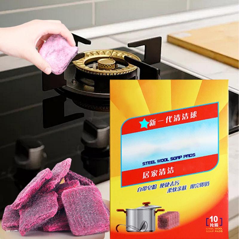 Steel Wool 10 Pieces Metal Soap Pads Household Cleaning Sponges For Kitchen Accessories Dishwashing Supplies Washing Pans Oven