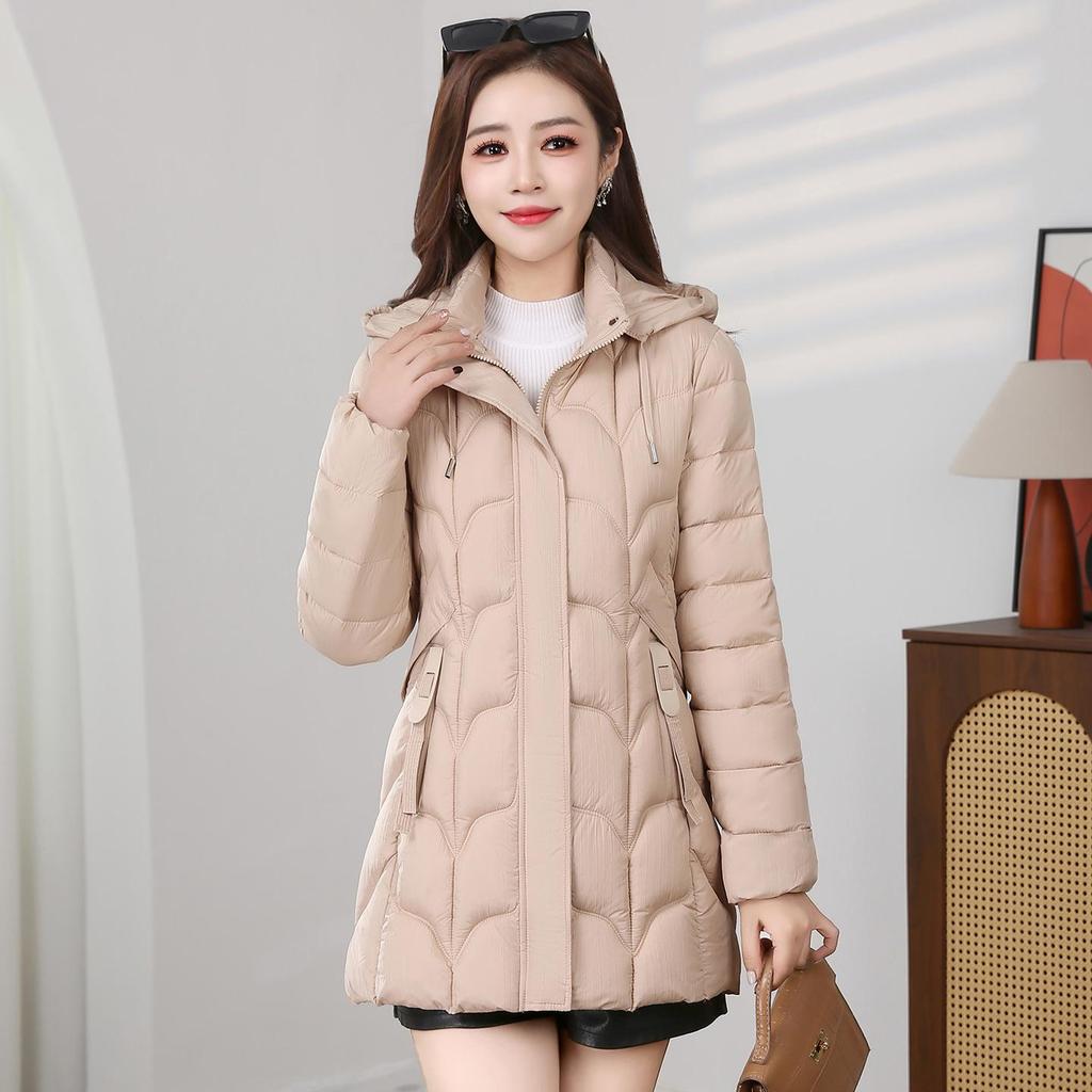 Women's Slimming Mid-Length Hooded Winter Cotton Jacket, 2025 Korean Style, Versatile, Thick, Warm, and Flattering.