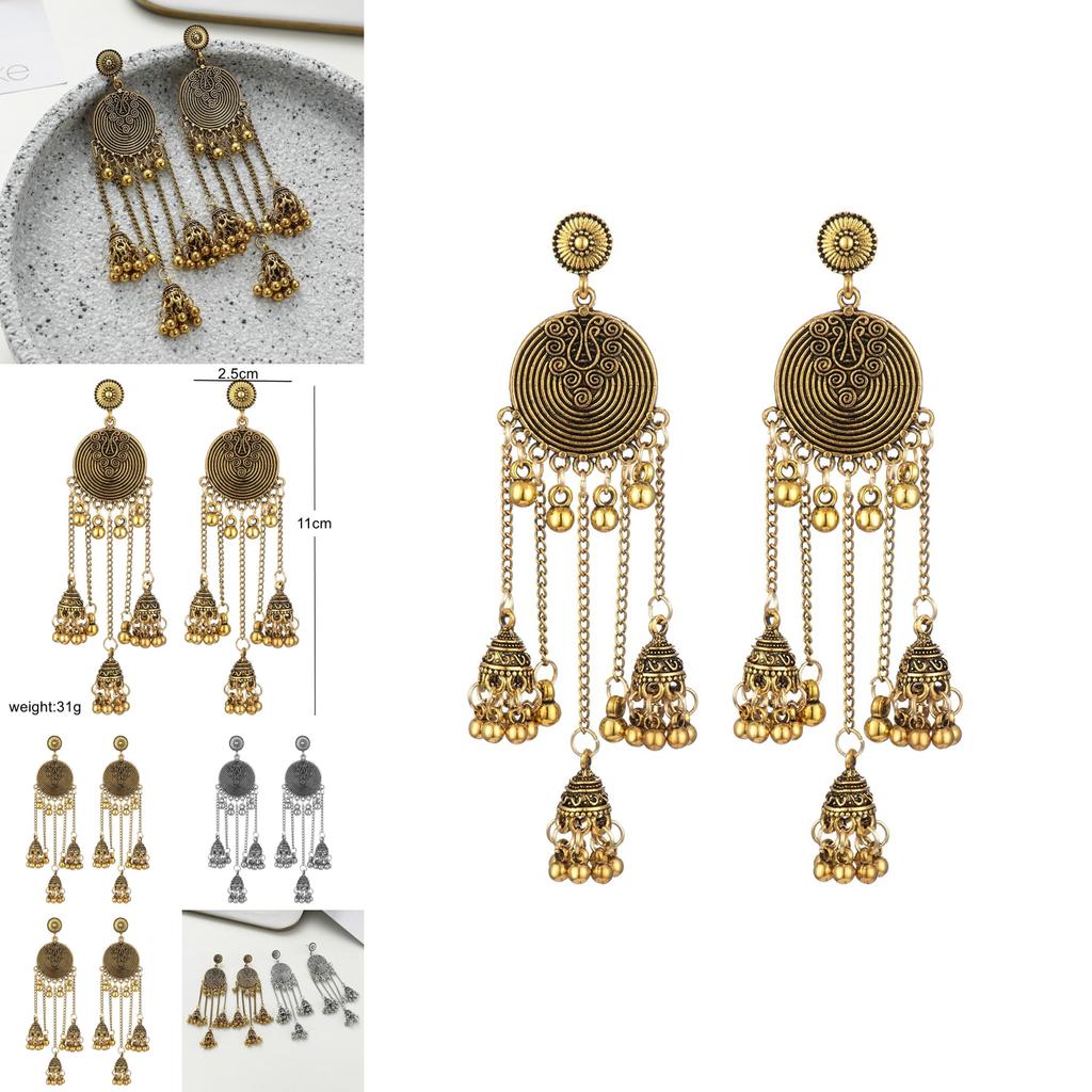 Retro Indian Style Ear Jewelry With Alloy Flower Pattern And Bell Tassels