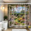 Window View Garden Shower Curtain 1Pc Polyester 2D Flat Print 70.8X70.8 Inch Blooming Floral Landscape Bathroom Decor