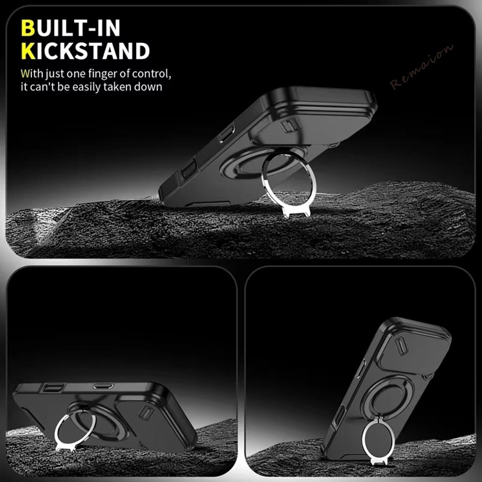 Bracket Wrist Strap Magnetic Case for iPhone 17E 15 12 11 13 14 16 E 17 Air Pro Max 16 Plus Magsafe Stand Armor Protection Cover