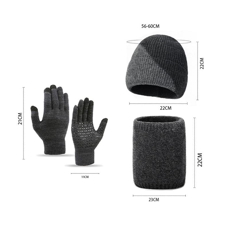 Winter Wool Hat Men Color-Matching Cashmere Knitted Hat Gloves Neck Set Three-Piece Thick Cold-Proof Cap