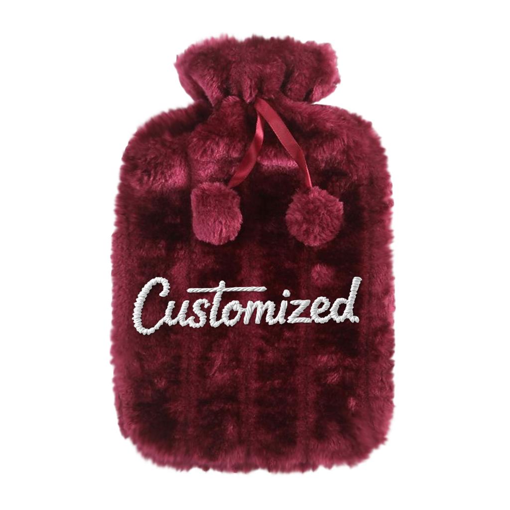 Personalized Custom Embroidered Text BS Rubber Hot Water Bottle Plush Cloth Cover Imitation Cloth Cover Hand Warmer Hot Water Bottle