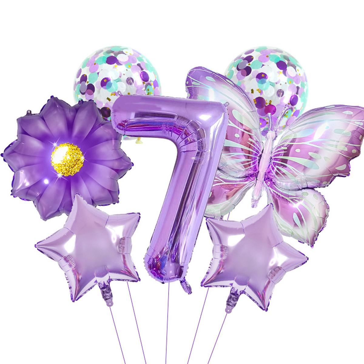 

9PCS Festival Elegance Purple Butterfly and Sunflower Star Foil Balloon Set - Perfect for Birthday Parties, Room Decoration As Picture