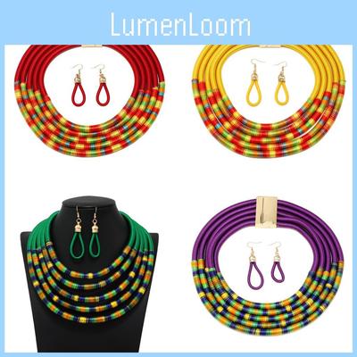 African Style Beaded Collar Necklace Earrings For Women With Geometric Design And Multilayer Style