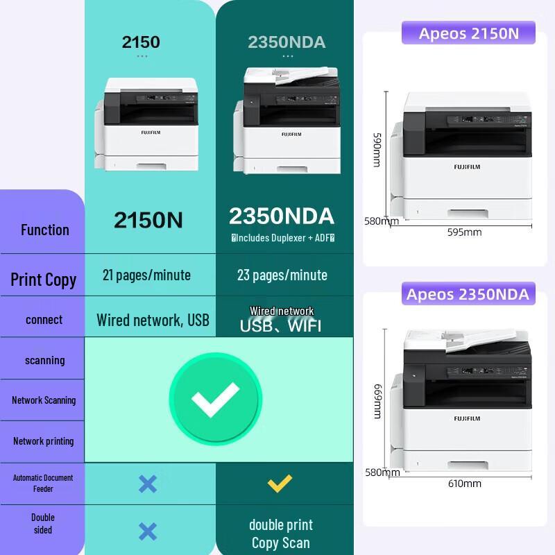 FUJIFILM Apeos 2350NDA Black and White Multifunction Laser Printer CN Plug (adapter Included)