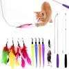 Interchangeable Eco-Friendly Cat Teaser Wand Set Fluffy & Feather Refills Extendable Bounce Rod Chew-Proof Plush Kittens Toy