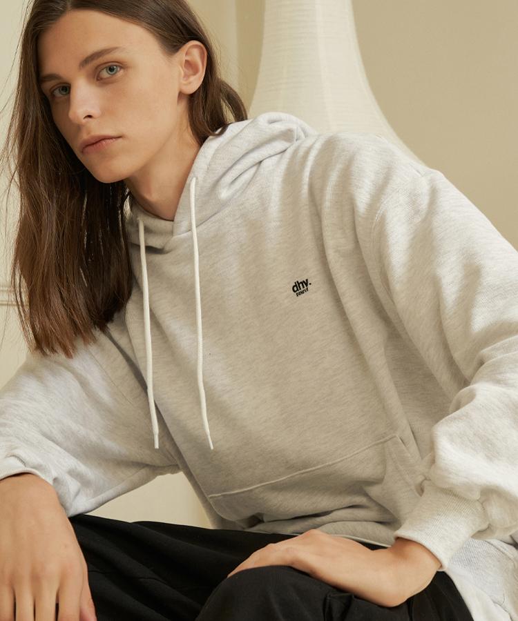 Dehebe Minimalist Logo Embroidered Hoodie [White Melange] M