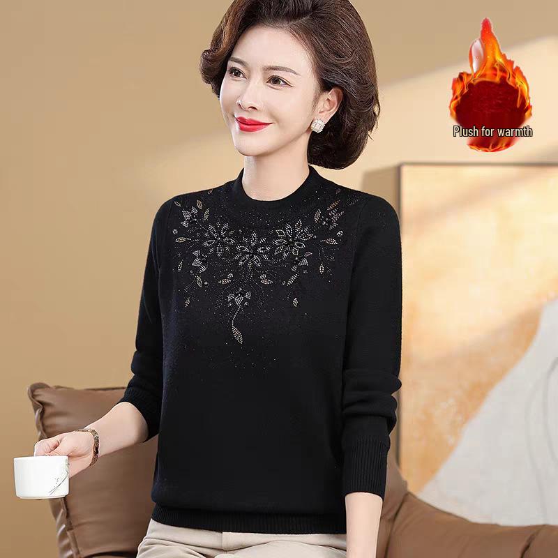 Women's Plus Velvet Thick Knit Sweater - Warm & Stylish Base Layer for Autumn/Winter