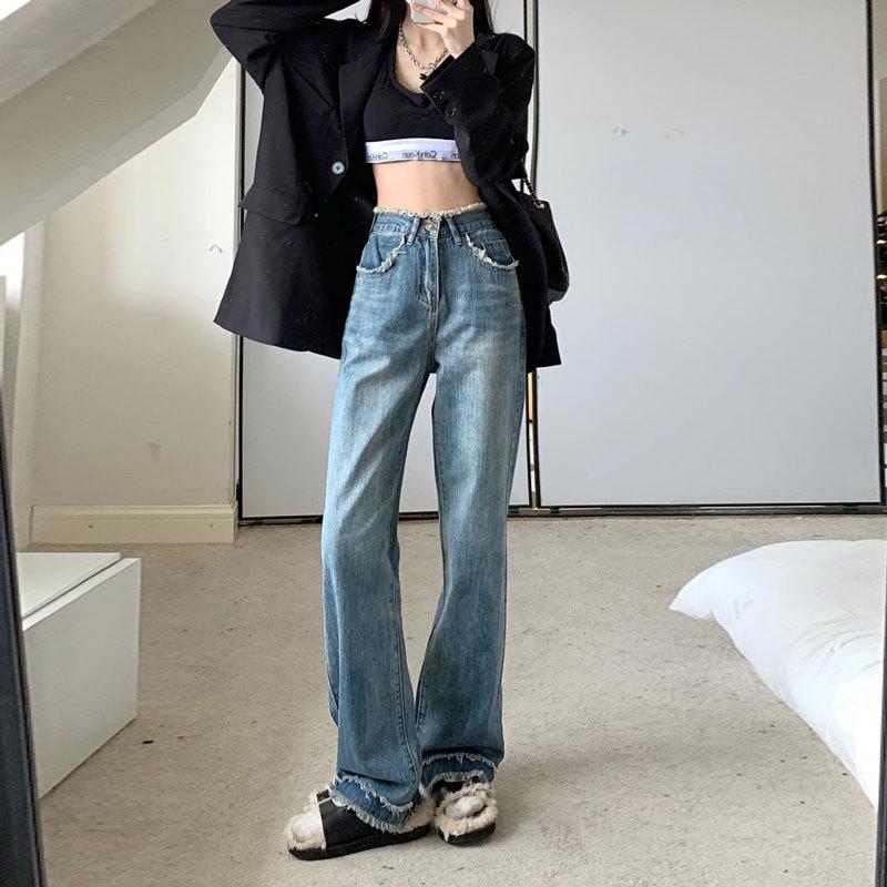 

Women s Retro High Street Raw Hem Wide Leg Jeans - Spring/Summer/Autumn Fashion. Extra Large