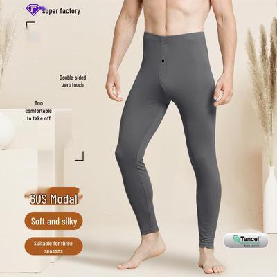 60-Count Double-Sided Modal Men's Long Johns - Solid Color, Slim-Fit, Seamless, Warm Base Layer Pants for Autumn/Winter.