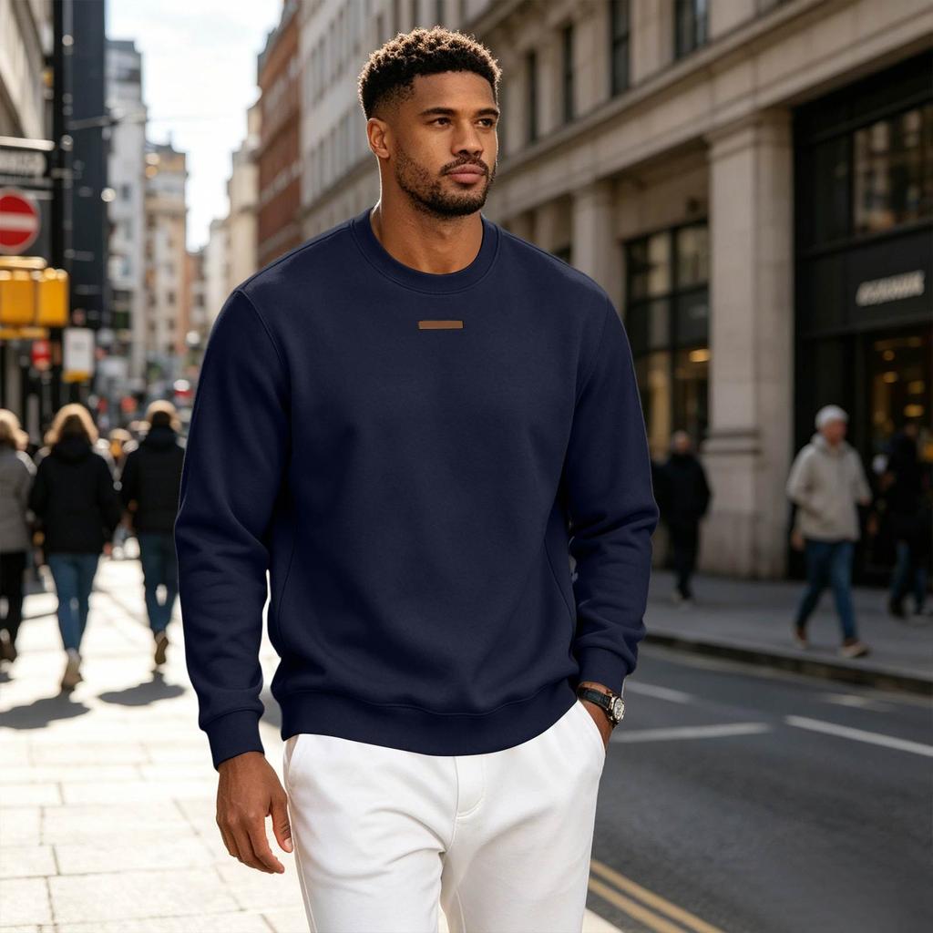 Men's Loose Fit Long Sleeve Crew Neck Sweatshirt Lightweight Fleece Pullover Casual Top for Everyday Wear